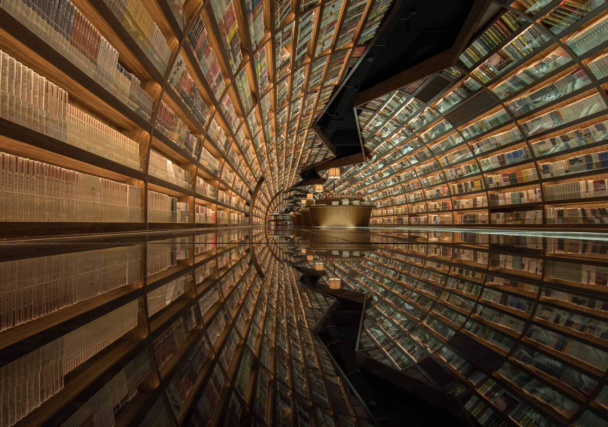 X+Living Creates The Illusion Of An Infinite Tunnel For Bookstore