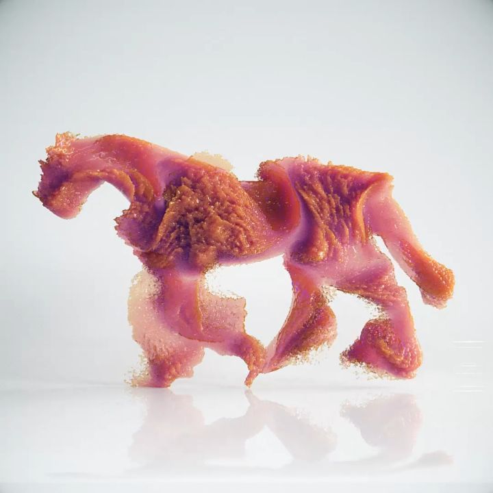 BastardFilms Satisfies The Eye With Stunning Simulations Colorful abstract art sculpture resembling an elephant, created with vibrant pink and orange textures.