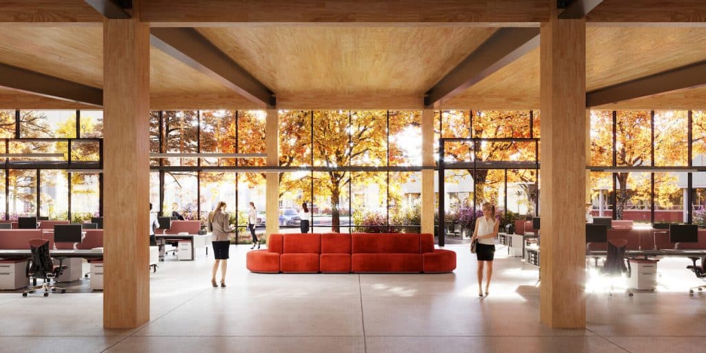 Verdant Sanctuary: Sustainable Mass-Timber Office Building Approved for Stanford Research Park