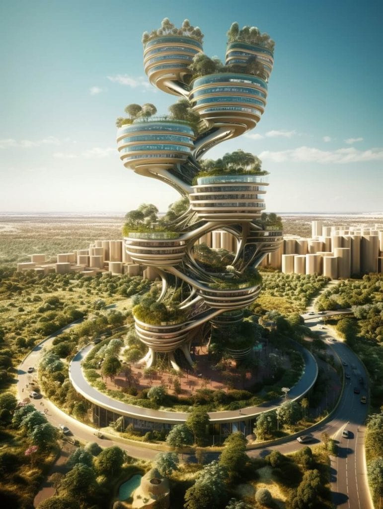 Ethereal Oasis: Endless Vertical Cities Rise from the Desert Sands