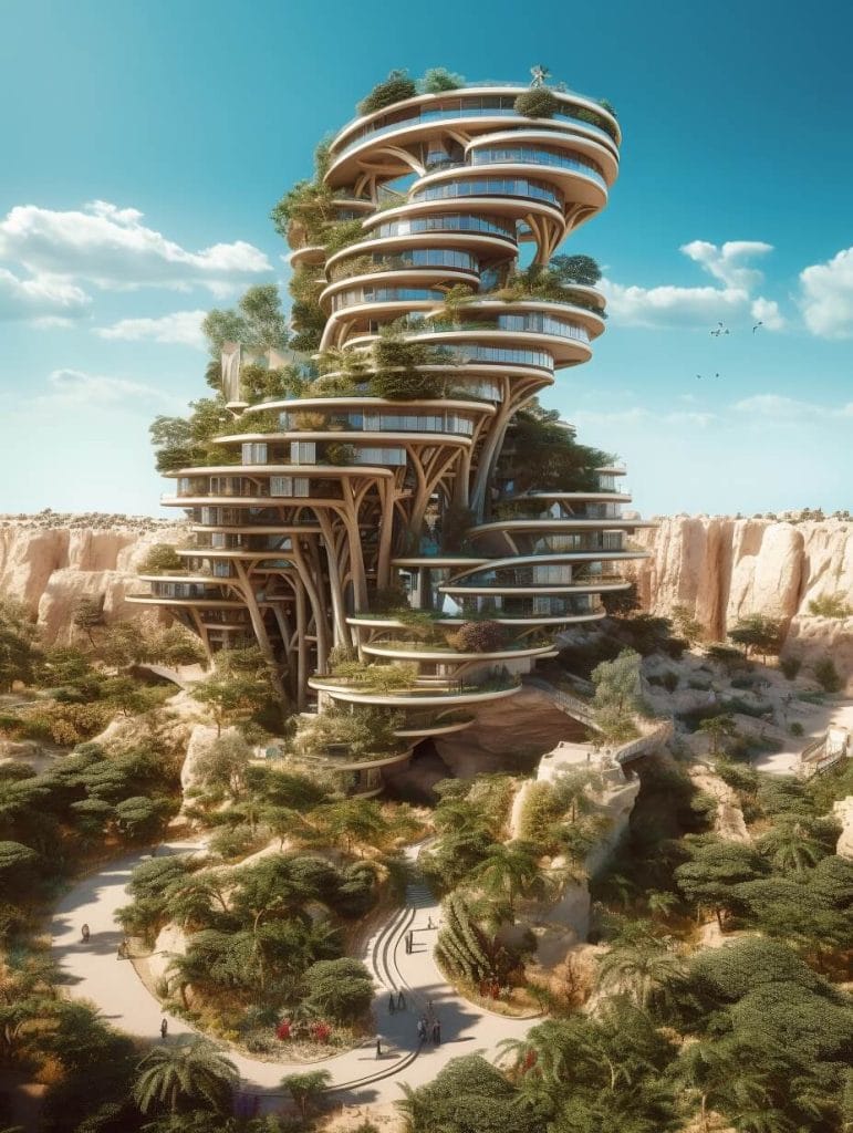 Ethereal Oasis: Endless Vertical Cities Rise from the Desert Sands