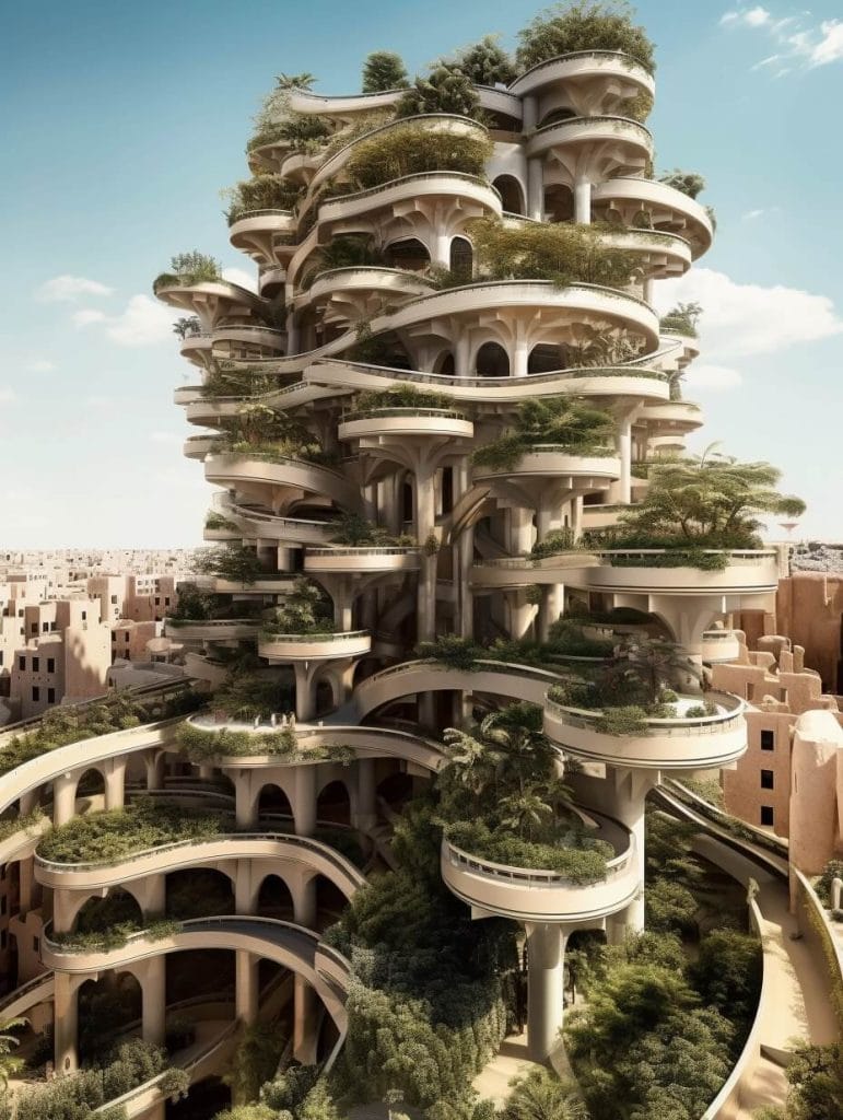 Ethereal Oasis: Endless Vertical Cities Rise from the Desert Sands