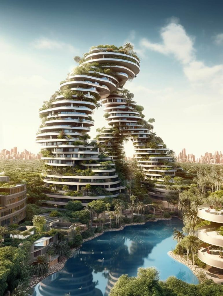 Ethereal Oasis: Endless Vertical Cities Rise from the Desert Sands