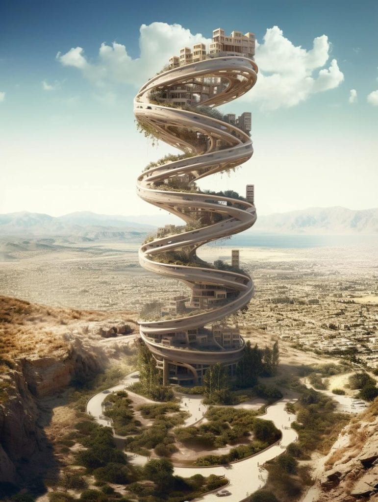 Ethereal Oasis: Endless Vertical Cities Rise from the Desert Sands