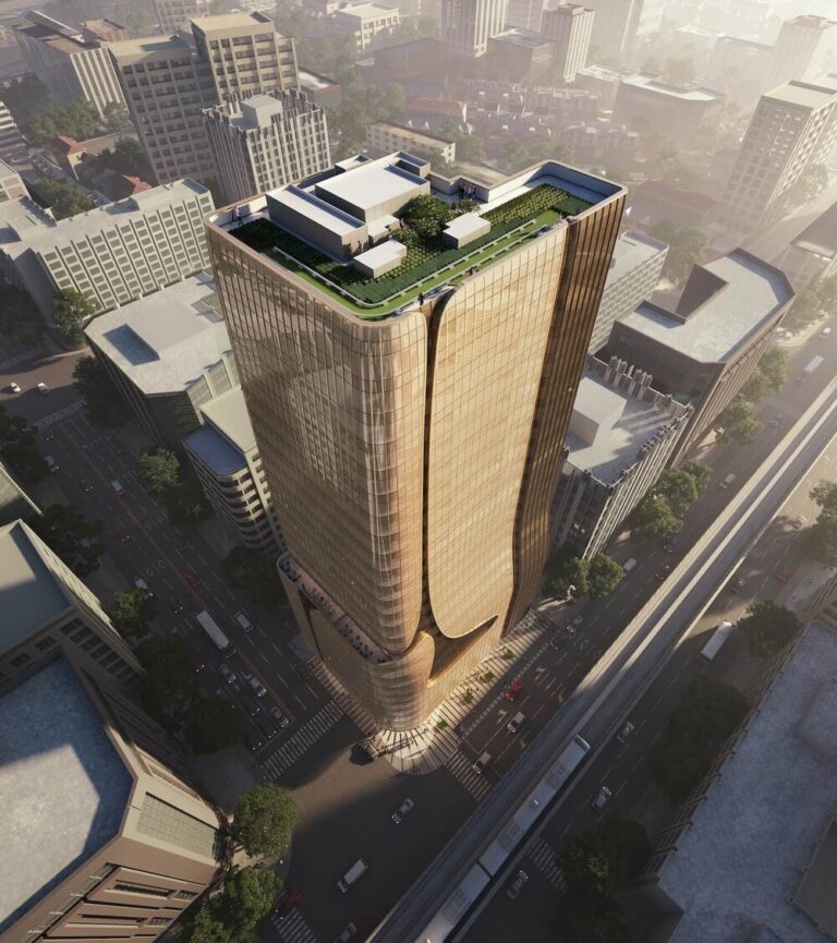 Taipei Zhongshan stepped urban waterfall office tower design by Aedas in Taiwan