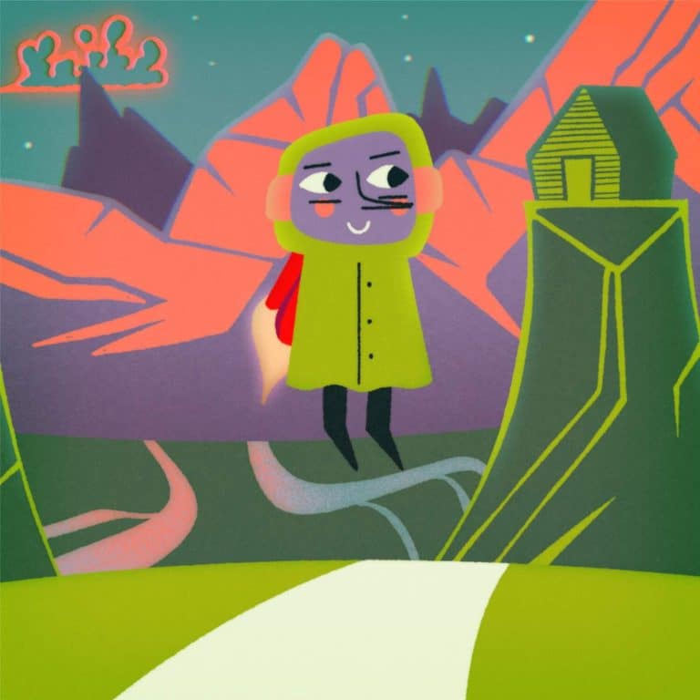 "Let Love Live On" Highlights The Relevance Of Personal Choices Colorful digital illustration of a whimsical character standing outdoors with mountains and a house in the background, showcasing vibrant artistic style.