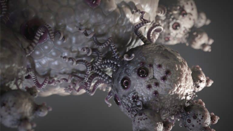 Richard Lord Stacks The Creatures In "Our Pleasures" Intricate close-up of a science-inspired alien-like creature with textured surfaces and tentacle-like appendages.