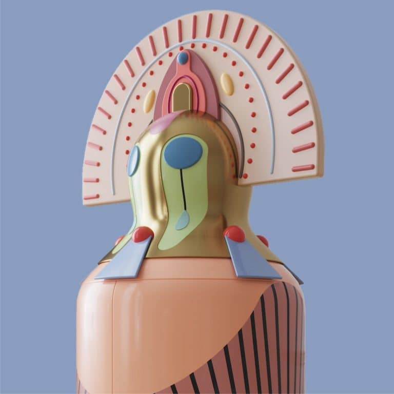 Scarlet Splendour Presents I Danzatori By Elena Salmistraro Colorful abstract art sculpture for modern decor, with geometric shapes and vibrant pastel hues.