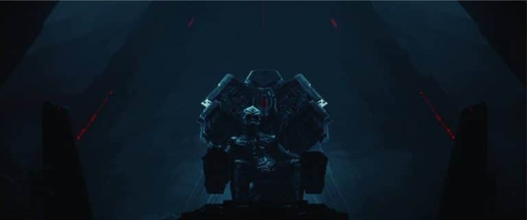 "Aliens" As A Vimeo Staff Pick Futuristic sci-fi robot with dark background and red lights for visual impact.