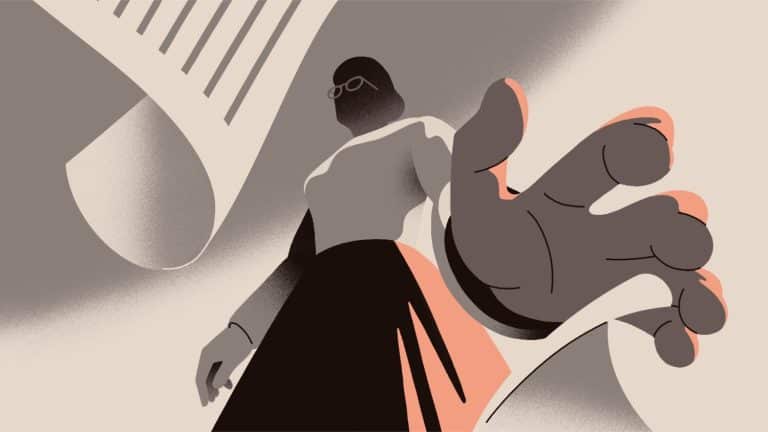 "The Hidden Life of Rosa Parks" Narrates Through The Color Scheme Abstract illustration of a woman reaching out with her hand. Modern digital art, minimalistic style, neutral tones, concept of connection or assistance.