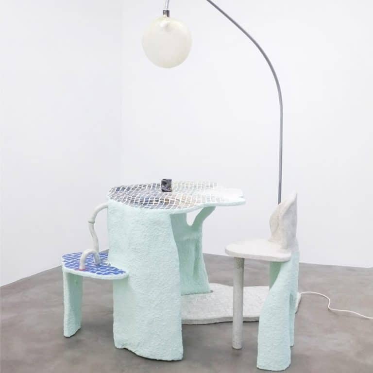 Les Vertes Éclairées' Diversity Of Materials By Côme Clérino Unique sculptural furniture piece with textured surfaces and modern design.
