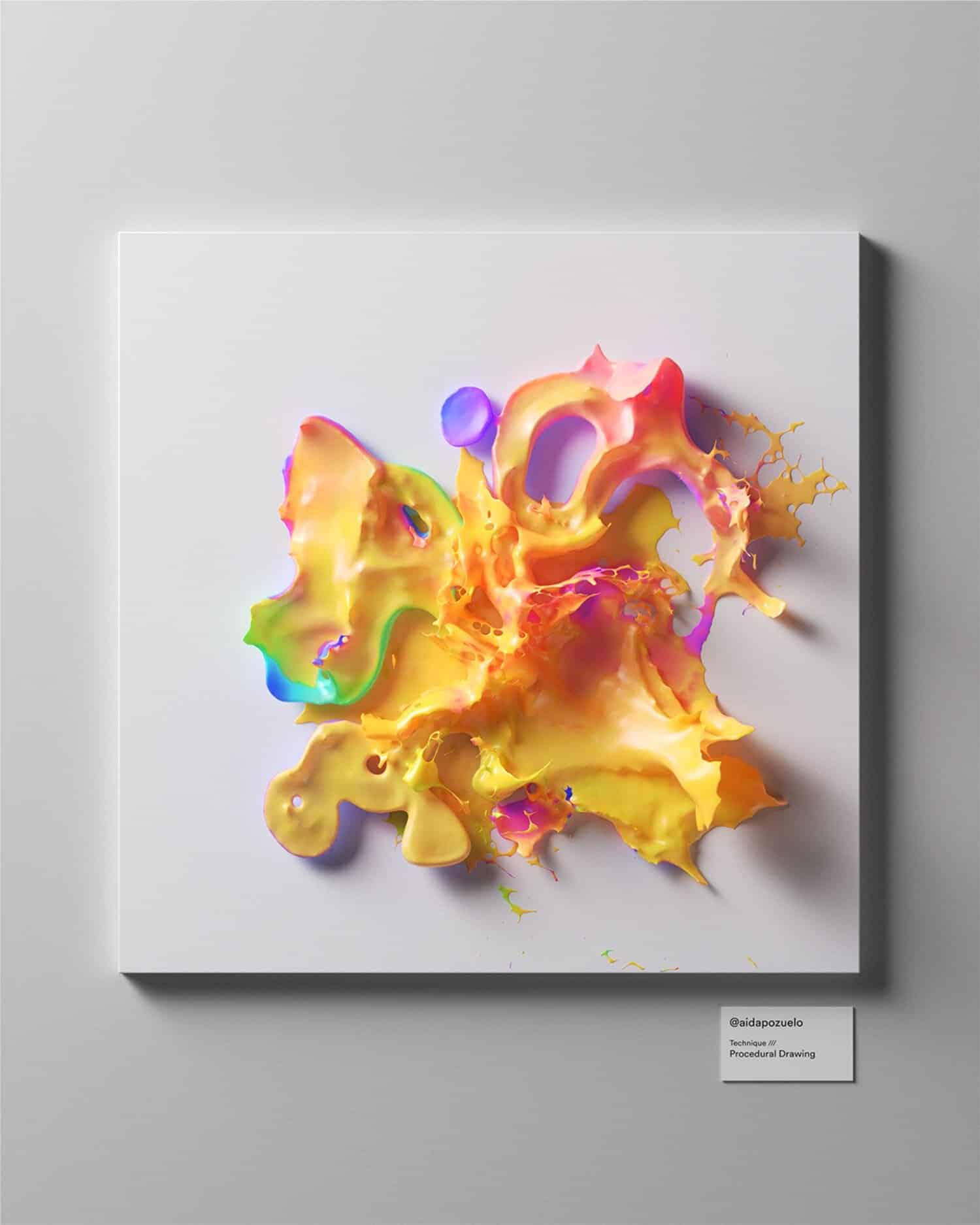 Vibrant abstract colorful paint splash artwork on white canvas, modern art, creative visual design.