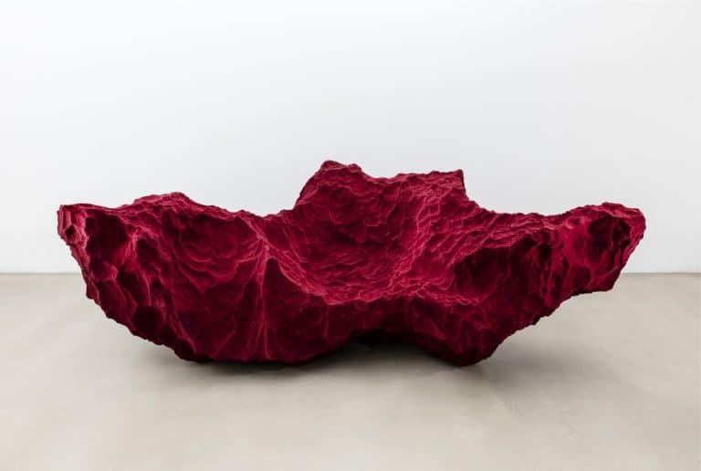Fredrikson Stallard Shapes A Brute Forced Studio Species Vibrant red textured abstract sculpture on white background, contemporary art piece for modern gallery display.