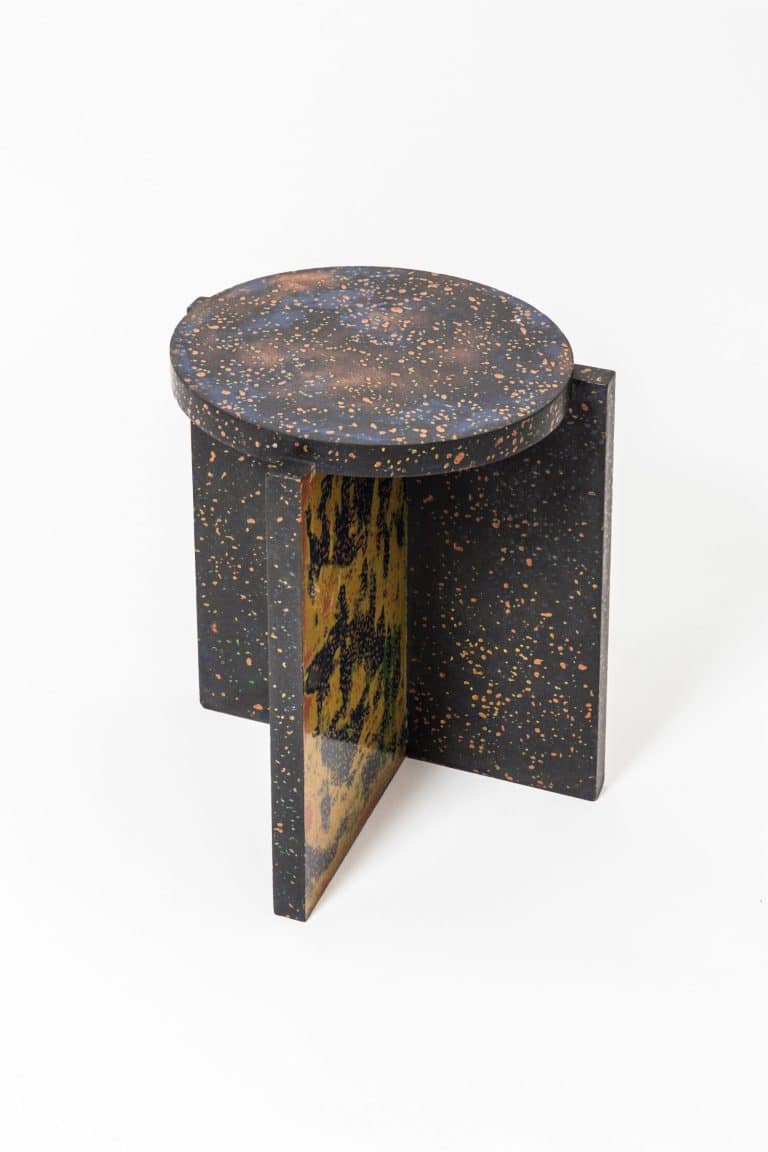 Jeongseob Kim's Time For Universe Empowers The Basalt Structure Colorful speckled modern side table with artistic design, perfect for contemporary interior decor.