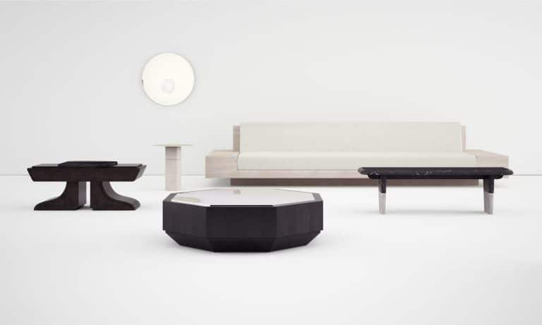 Eclectique Collection By Martin Massé Imposes Its Presence In Space Sleek modern furniture collection featuring minimalist black, white, and beige designs for stylish interiors.