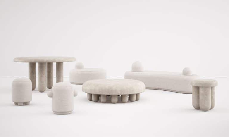Martin Massé Transports Us Into The World Of Extraordinary Creatures Contemporary minimalist furniture collection with sculptural forms in neutral tones.