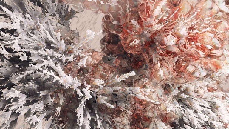 Markos Kay's Quantum Fluctuations And Experiments In Flux Vibrant artificial Christmas wreaths with white frosted pine and red berries, holiday decorative centerpieces, festive seasonal decor.