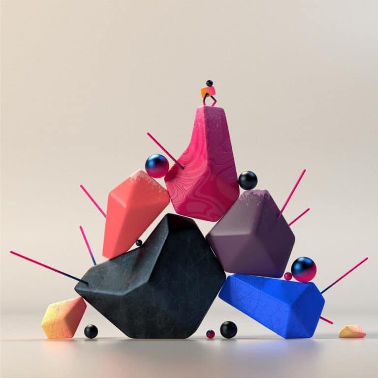 The Upbeat And Jazzy 3D Motion Graphics Of Matthieu Braccini Colorful abstract geometric sculpture with vibrant shapes and lines, artistic modern design for creative visual projects.