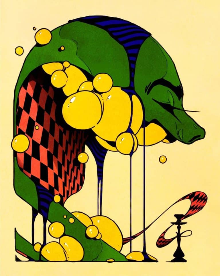 Moris Sarkisyan Plays With Color And Pattern In Digital Illustrations Vibrant abstract artwork featuring bold colors and geometric patterns, inspired by pop art styles.