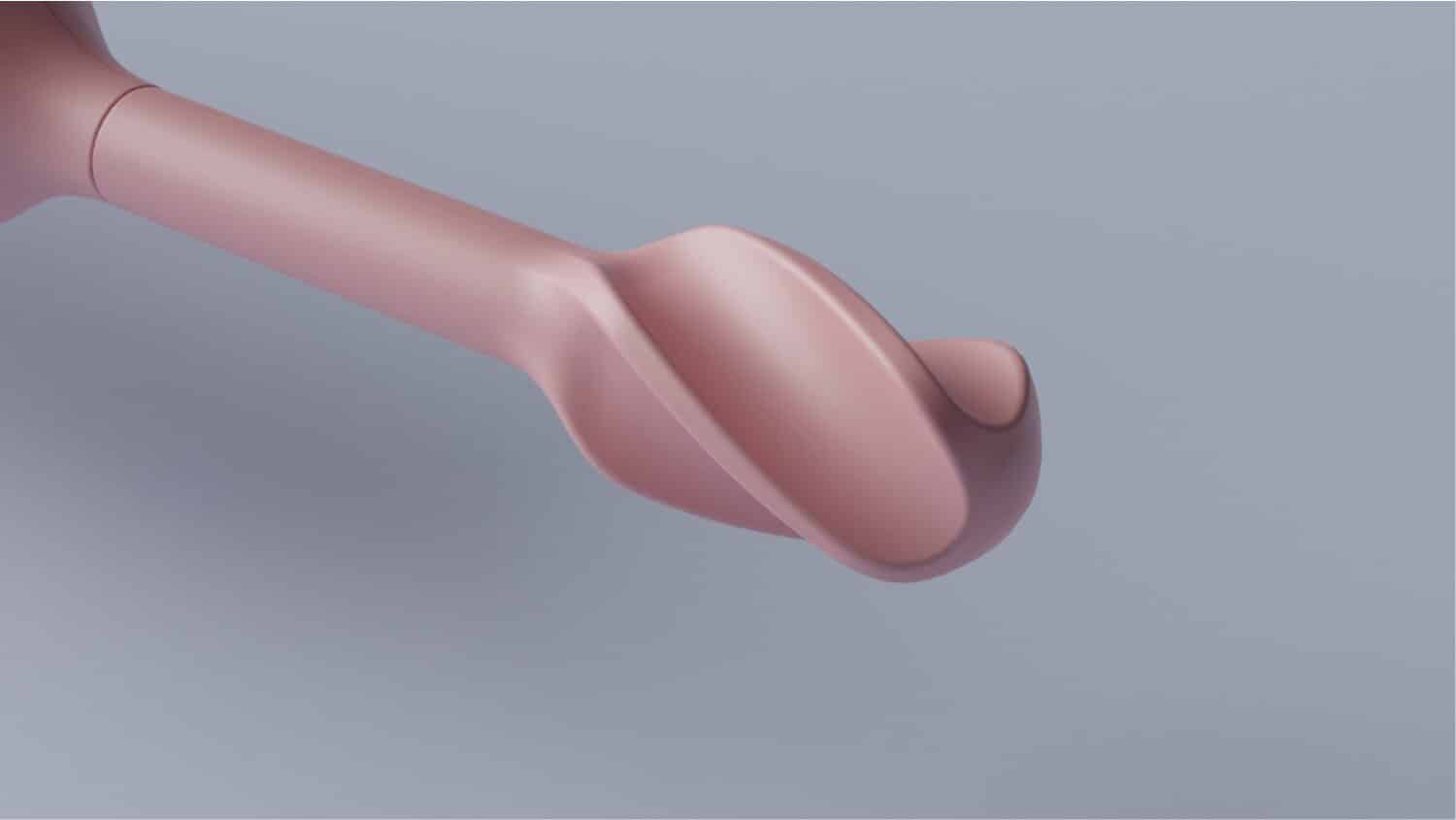 Sleek digital rendering of a human finger with a rounded, stylized nail in soft pink tones.