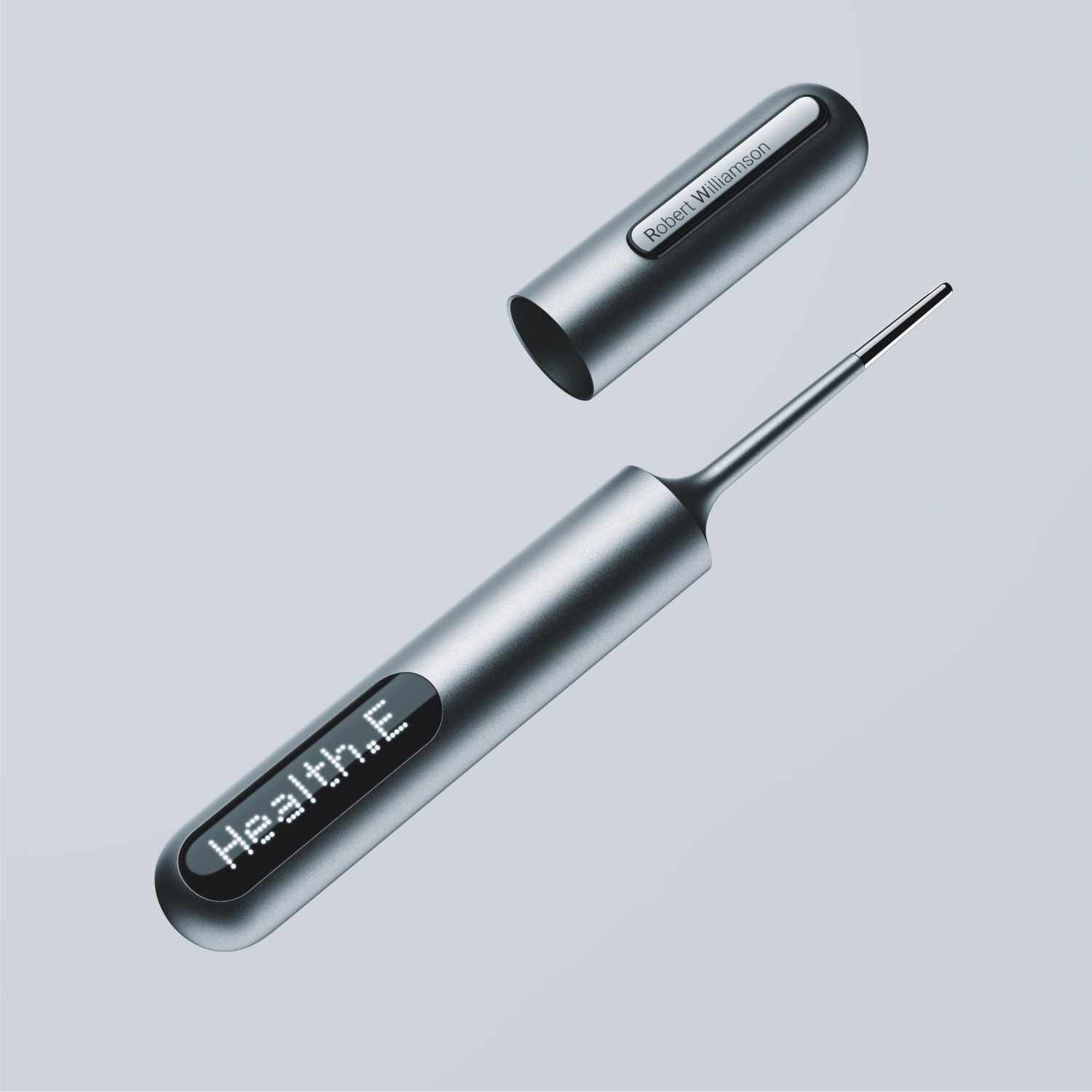 Sleek digital thermometer with LED display and temperature probe, modern design for healthcare accuracy.
