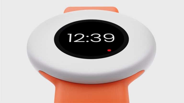Modern digital watch with round display and orange strap, showcasing sleek design and easy time reading.
