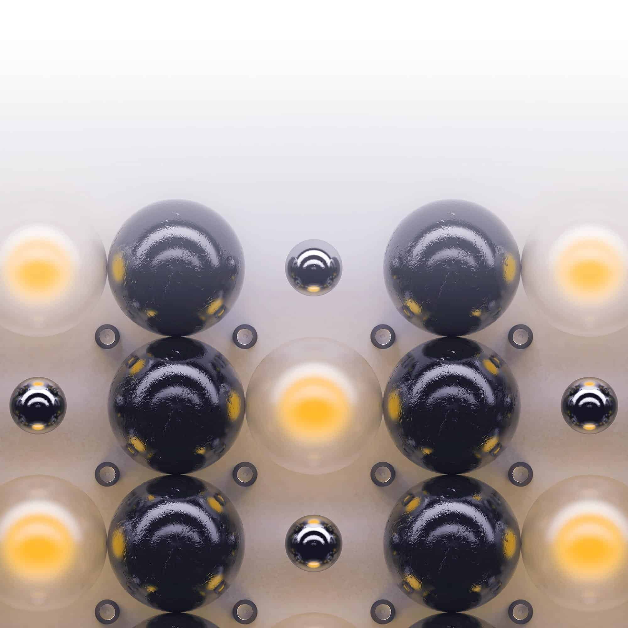 Futuristic abstract spheres with black, white, and yellow accents, creating a modern geometric design for visual art.