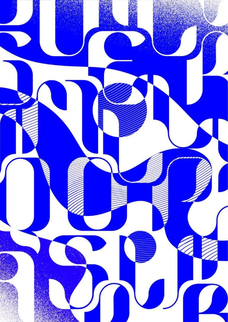Yating Liu is crafting vibrant nature's rhythm in typography Abstract blue geometric shapes artwork for modern design.