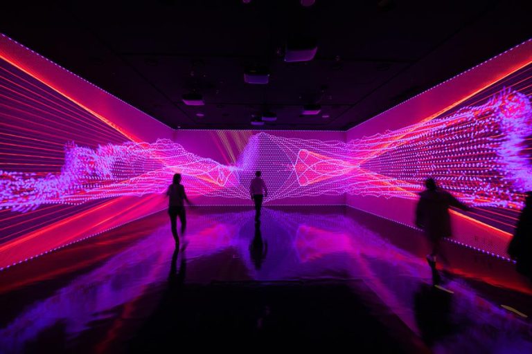 Miguel Chevalier's 'Digital Beauty' Unveils a World of Infinite Possibilities in Seoul Vibrant LED light installation with people exploring an immersive digital artwork at Visual Atelier 8.
