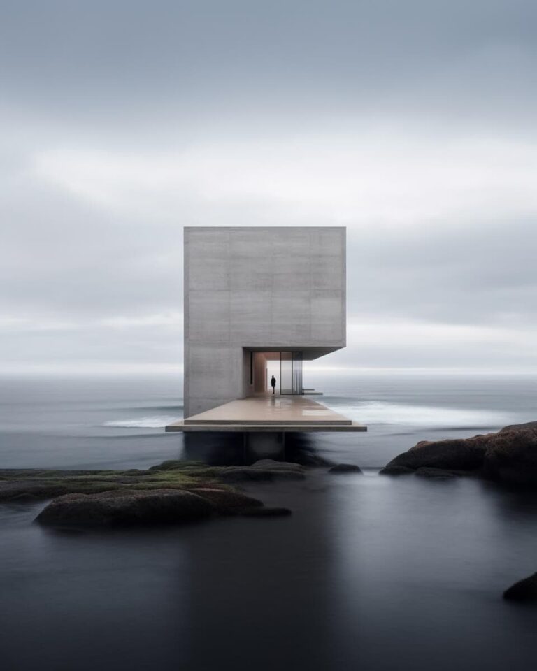 A Concrete Ode to Minimalist Majesty on Iceland's Untamed Shores with Oceanic Solitude