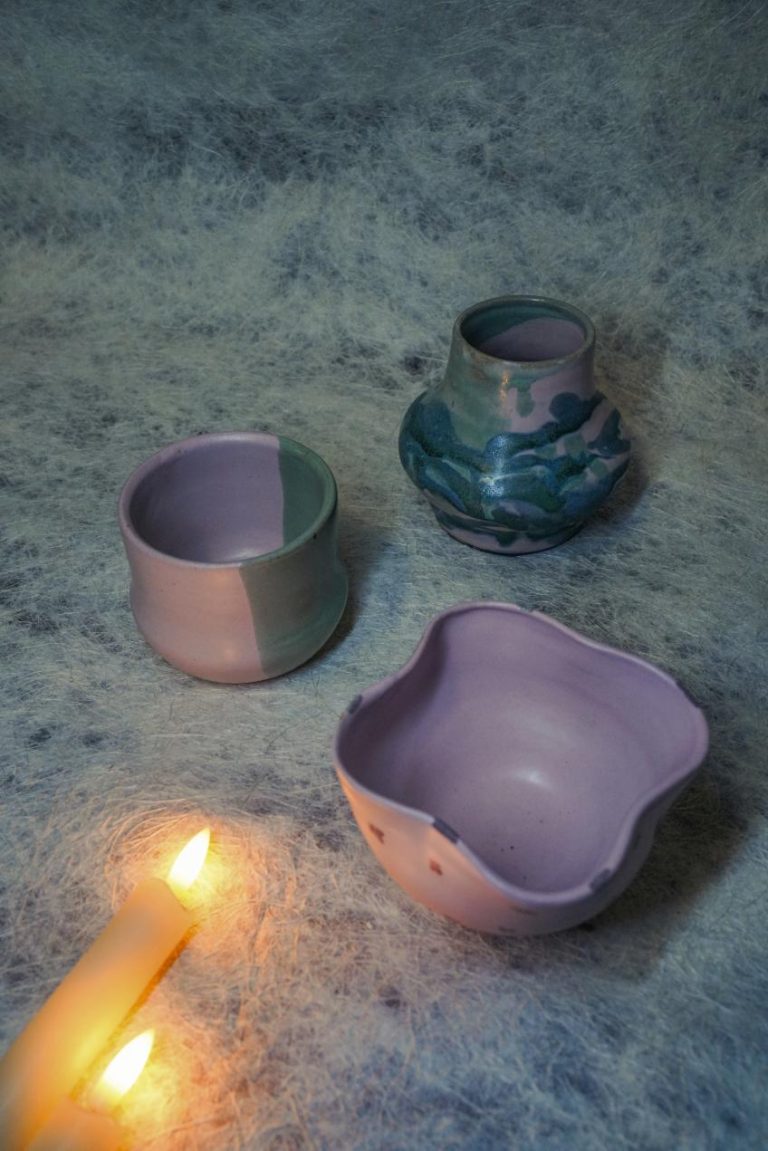 Yu Mao is Exploring Fluidity and Emotions in a Captivating Ceramic Series Colorful ceramic pottery by Visual Atelier 8, handmade glazed bowls and vases, elegant tableware for home decor or gift ideas, artistic pottery collection.