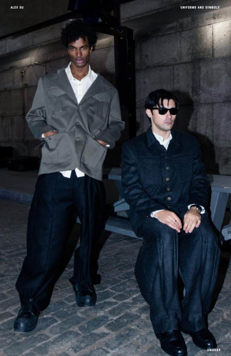 GuoWei Su's "Uniforms and Symbols" unveils a profound dialogue with the past and present Stylish male models showcasing contemporary fashion and streetwear looks for fashion photography.