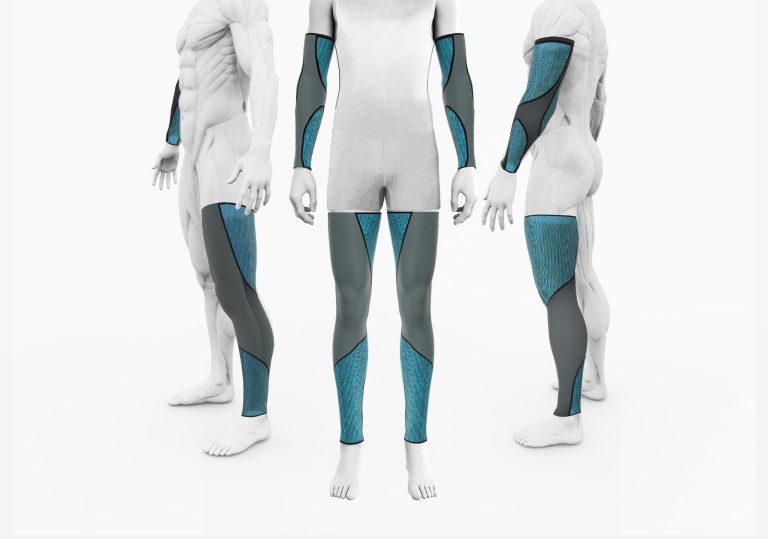 Innovative Vibe-Muscle Mobility Visualizer is Enhancing Elderly Mobility High-tech athletic compression wear design for sports performance enhancement.