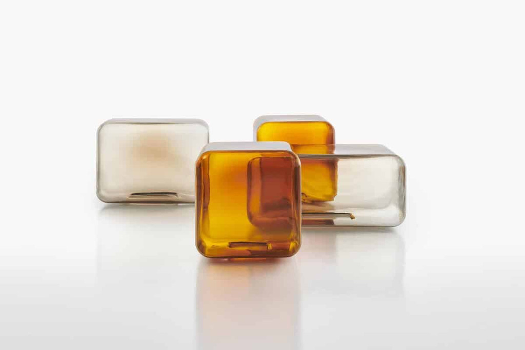 Colorful glass art sculptures with modern geometric design for contemporary home decor.