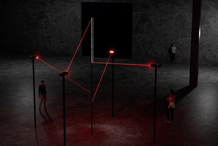 Reduktor: Tonoptik's Exploration of the Invisible Through Minimalist Audiovisual Art LED light installation artwork in a dark gallery space at Visual Atelier 8.