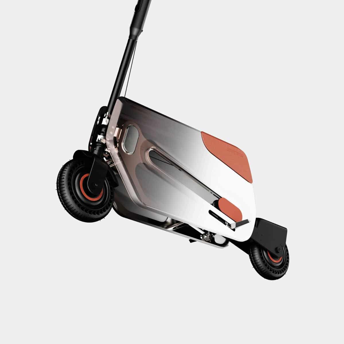 Futuristic electric scooter with a sleek design and modern aesthetics.
