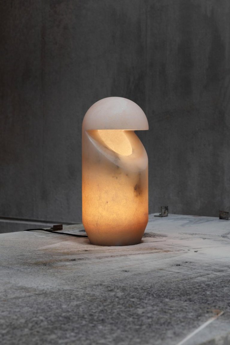 'Harria Luminary Collection' by Joshua Linacisoro: Handcrafted lights inspired by Basque culture Sculptural ceramic table lamp with modern minimalist design and warm ambient lighting.