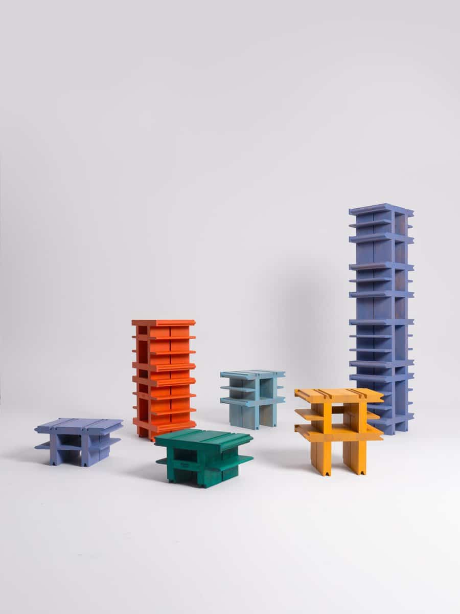 Colorful modular shelving units for modern interior design.