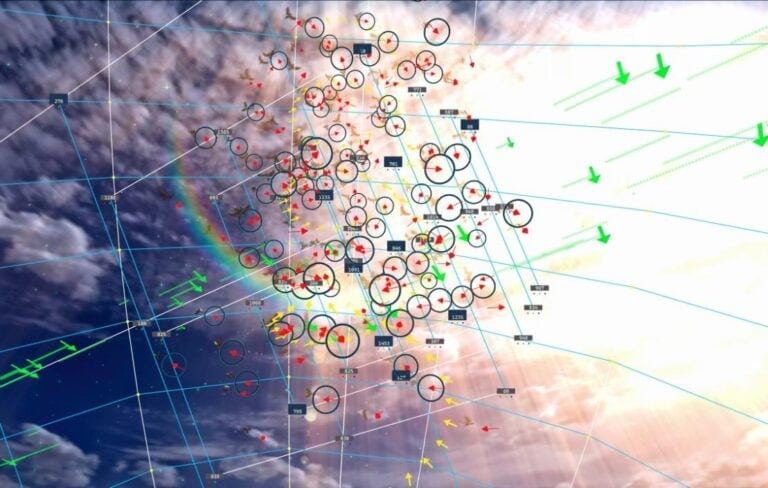 Interview with Yoshi Sodeoka on channeling the tension between chaos and structure in art Colorful space-themed digital art featuring complex data visualizations and geometric elements for modern graphic design.