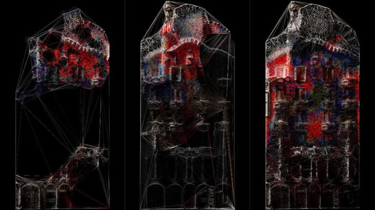 Casa Batlló announces Quayola as the next artist for its 2025 façade mapping 3D digital art of a historic building with wireframe overlay and vibrant red accents.