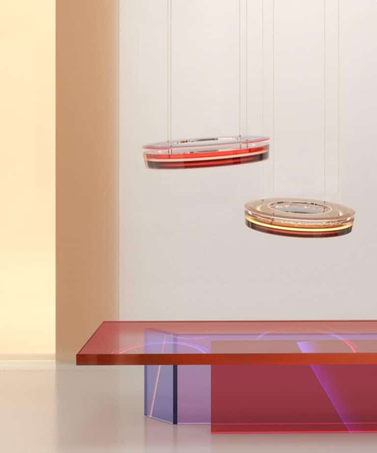 Draga & Aurel unveil Phebe, Space Age-inspired pendant lamps Suspended modern glass pendant lights with LED lighting.