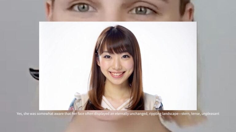 The poetics of physicality: Erica Zhan’s "Teeth Gymnastics" Youthful Asian woman with a bright smile, fashionably dressed, studio portrait.