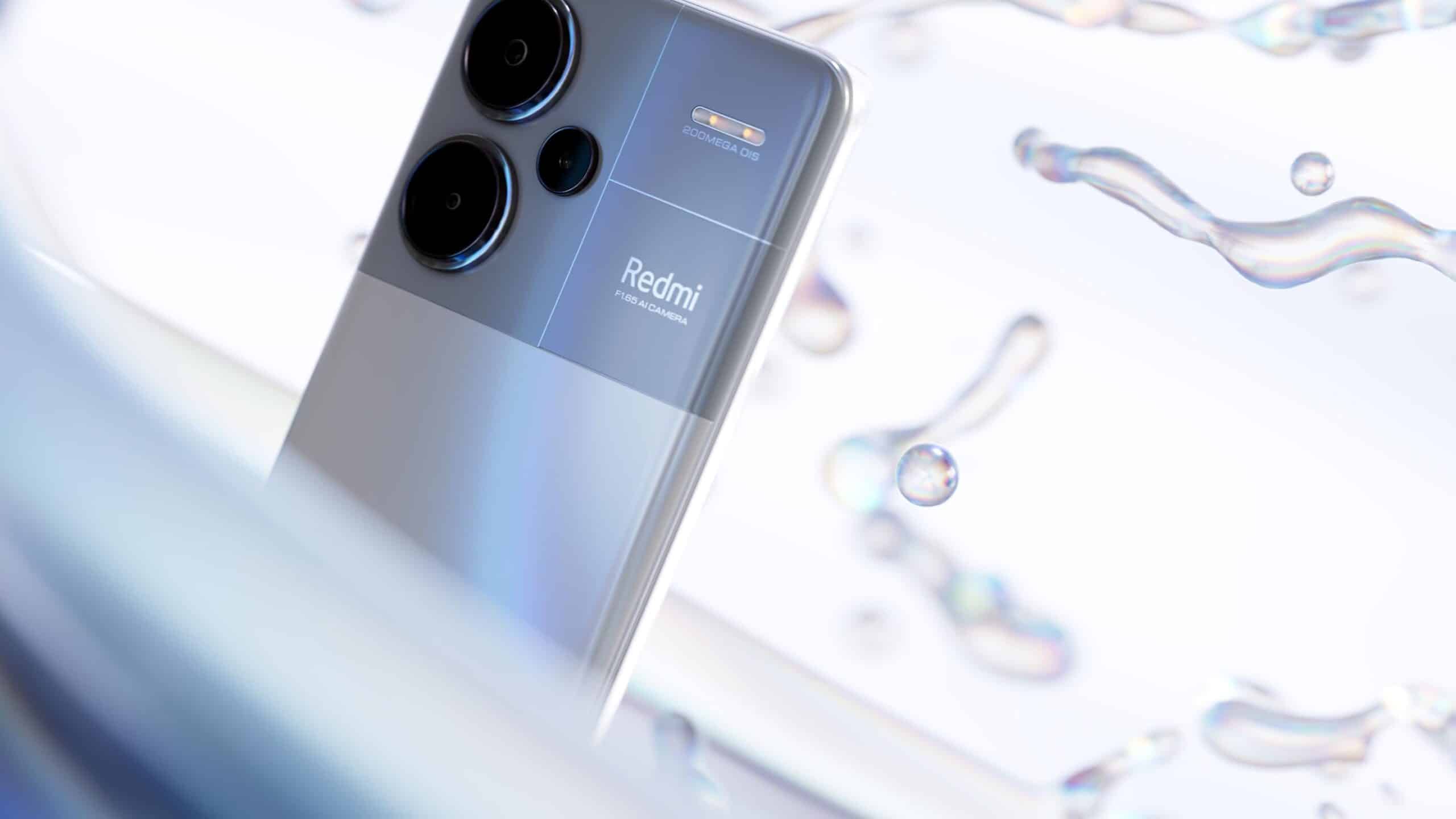 High-resolution Xiaomi Redmi smartphone with triple camera setup and sleek design.