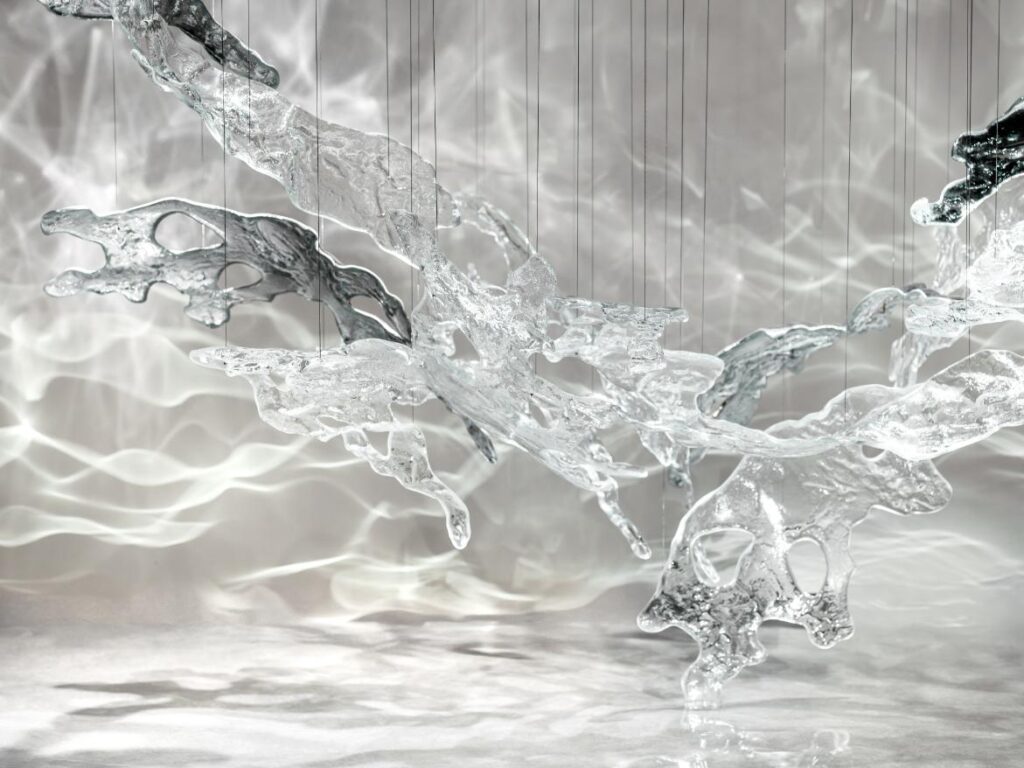 Hand-blown glass chandelier from Lasvit's Splash collection