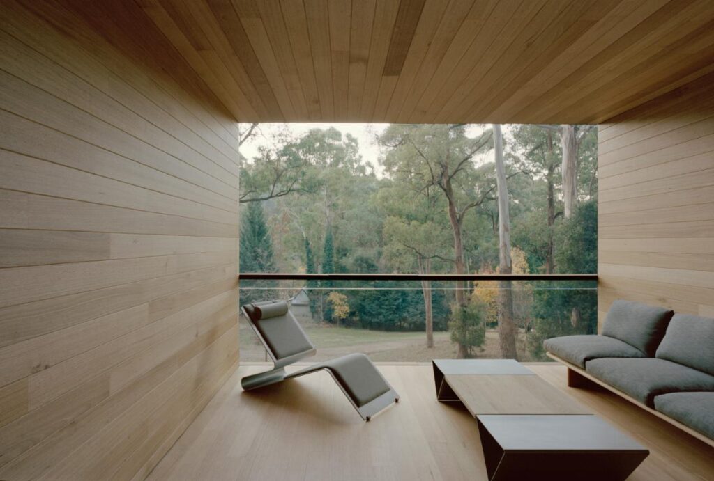 Interior view showing timber finishes and minimalist design