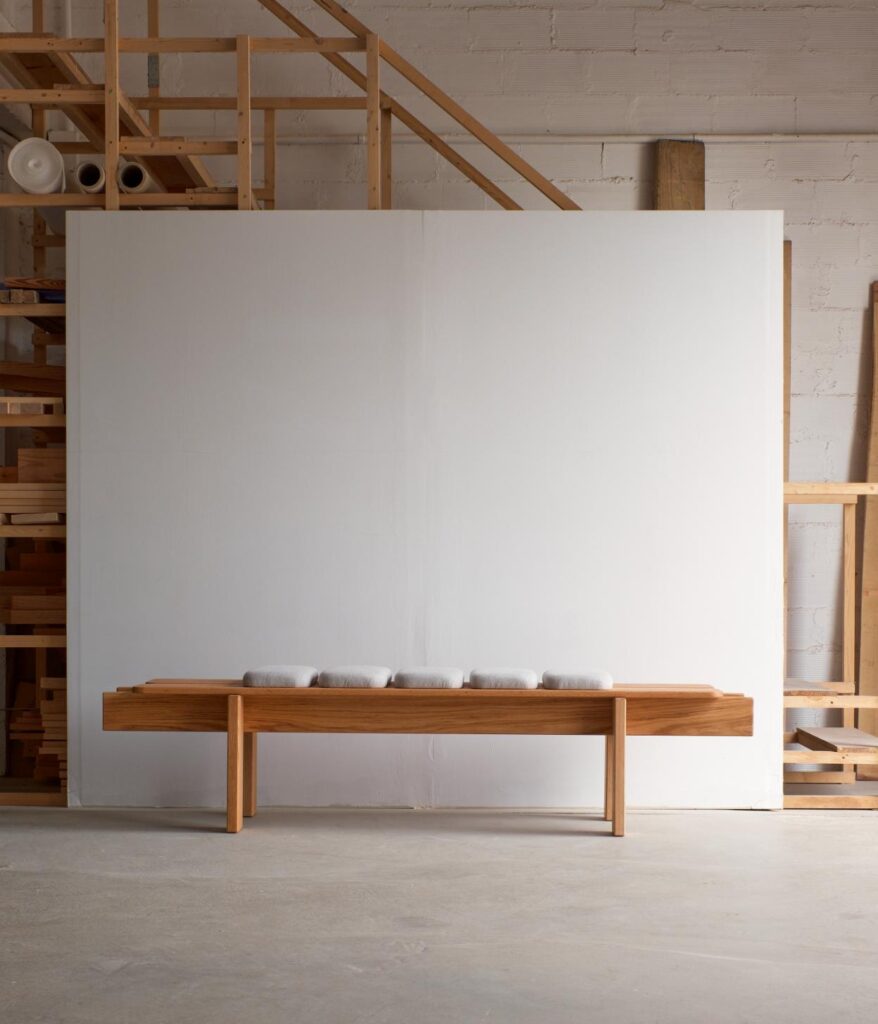 Ueno bench by malva office crafted in solid oak with Japanese design
