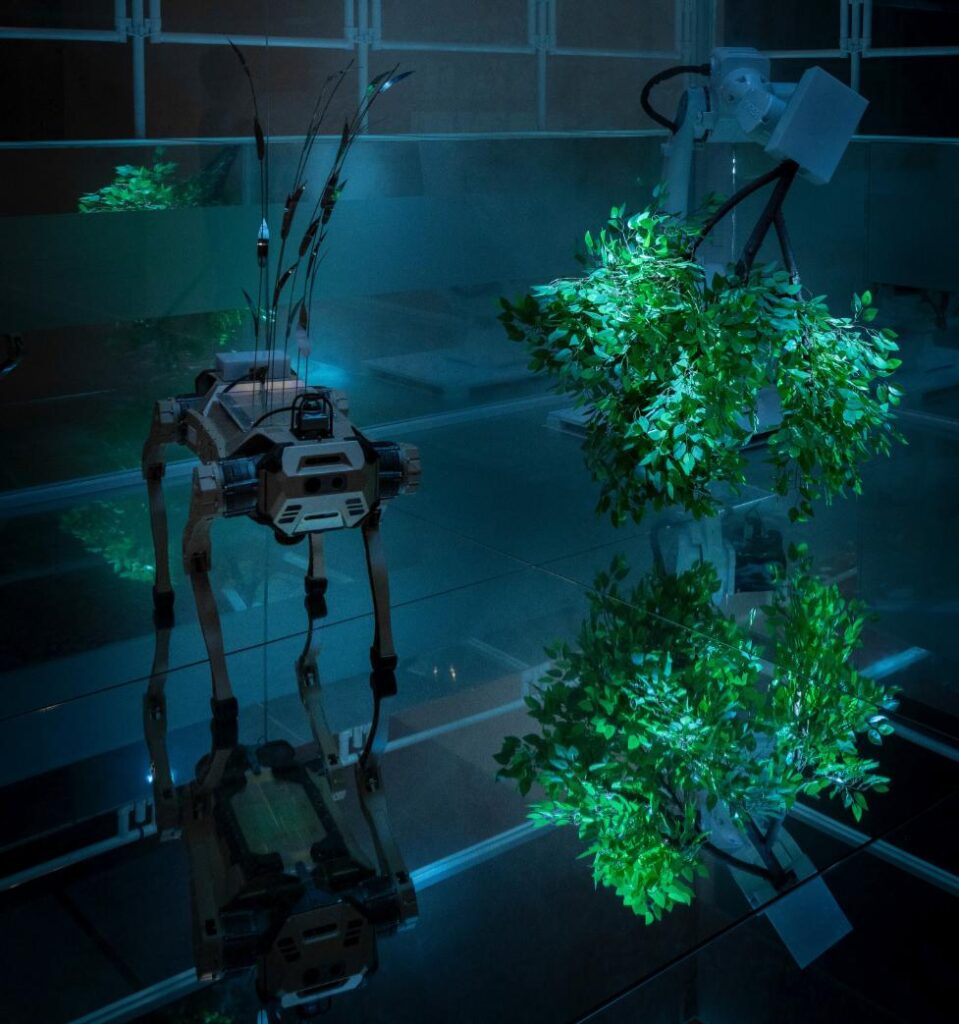 AI robot navigating gallery space in Baoyang Chen installation