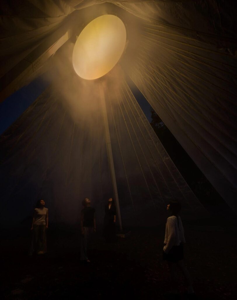 Cooling mist under Chinese Paper Umbrella installation

