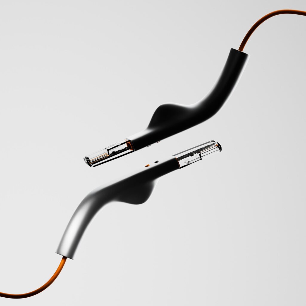 Still from IRIS teaser video highlighting ergonomic fin detail in soft lighting