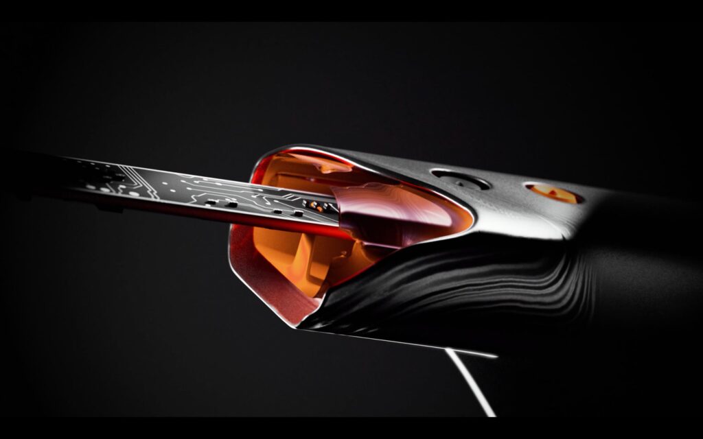 Close-up of IRIS by Starck intraoral scanner showcasing sleek French design